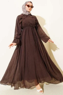 Ruffled Front Tie Dress Brown