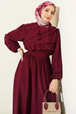 Alternative view of Ruffled Front Belted Dress Burgundy