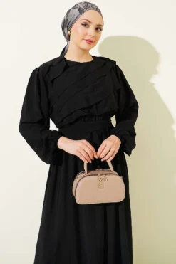 Alternative view of Ruffled Front Belted Dress Black