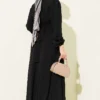 Ruffled Front Belted Dress Black wholesale dress view 3 - Hicabistan Turkey factory