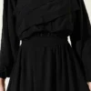 Ruffled Front Belted Dress Black wholesale dress view 4 - Hicabistan Turkey factory