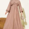 Ruffled Front Belted Dress Mink wholesale dress view 2 - Hicabistan Turkey factory