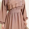 Ruffled Front Belted Dress Mink wholesale dress view 4 - Hicabistan Turkey factory