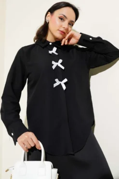 Short Shirt with Bow Detail Black