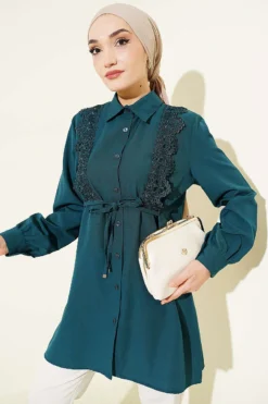 Laced Shirt with Lace Detail Petrol