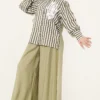 Lace Front Striped Shirt Khaki بالجملة shirt view 2 - Hicabistan مصنع تركيا