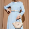 Dress with Hidden Zipper and Double Belt Baby Blue wholesale dress view 2 - Hicabistan Turkey factory