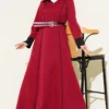 Dress with Hidden Zipper and Double Belt Burgundy Großhandel dress - Hicabistan Türkei Fabrik