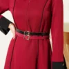 Dress with Hidden Zipper and Double Belt Burgundy al por mayor dress view 4 - Hicabistan fábrica Turquía