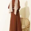 Dress with Hidden Zipper and Double Belt Brown Großhandel dress view 3 - Hicabistan Türkei Fabrik