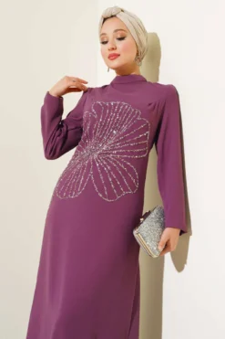 Flower Embellished Dress en gros dress view 2 - Hicabistan usine Turquie
