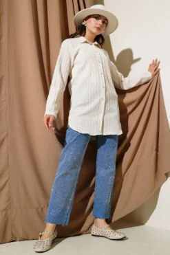 Alternative view of Embroidered Striped Blouse Ecru