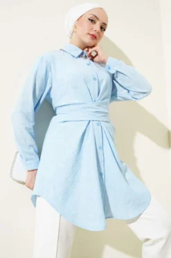 Self-Tie Front Shirt Blue