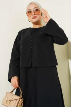 Alternative view of Mini Button Front Dress Two-Piece Set Anthracite