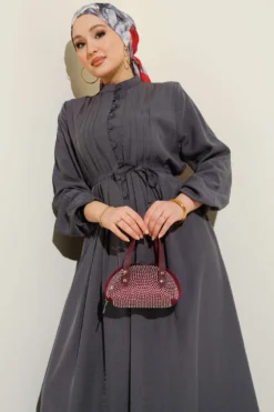 Buttoned Dress with Ribbed Front en gros dress view 2 - Hicabistan usine Turquie