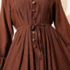 Buttoned Dress with Ribbed Front Brown al por mayor dress view 4 - Hicabistan fábrica Turquía