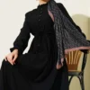 Buttoned Dress with Ribbed Front Black بالجملة dress view 2 - Hicabistan مصنع تركيا