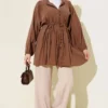 Relaxed Fit Tencel Shirt with Pleated Front Brown wholesale shirt view 2 - Hicabistan Turkey factory