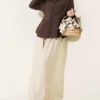 Short Shirt with Front Pleat Detail Brown groothandel shirt view 2 - Hicabistan Turkije fabriek