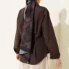 Short Shirt with Front Pleat Detail Brown groothandel shirt view 3 - Hicabistan Turkije fabriek