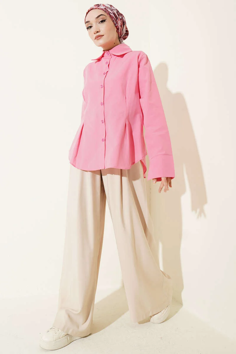 Short Shirt with Front Pleat Detail Pink - Image 2