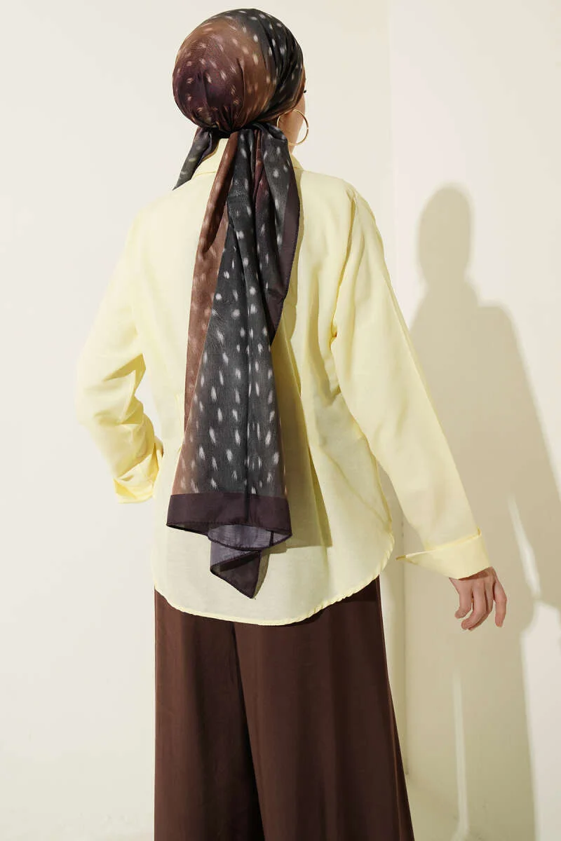 Short Shirt with Front Pleat Detail Yellow wholesale shirt view 3 - Hicabistan Turkey factory