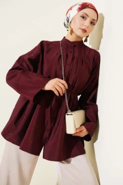 Shirt with Front Pleats Plum