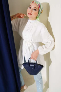 Shirt with Front Pleat Detail and Brit Buttons White