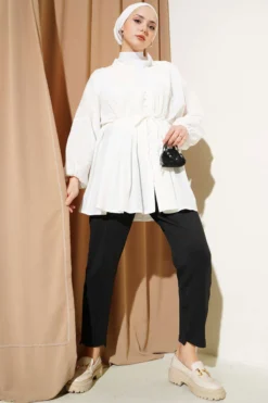 Alternative view of Front Pleated Cotton Voile Shirt Ecru