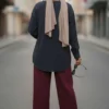 Front Pleated Detail Tencel Shirt Navy Blue wholesale shirt view 3 - Hicabistan Turkey factory