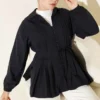 Pleated Front Buttoned Shirt Navy Blue