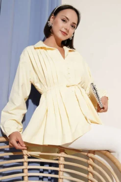 Pleated Front Buttoned Shirt Yellow
