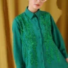Basic Shirt with Sequin Decoration Green Großhandel shirt - Hicabistan Türkei Fabrik