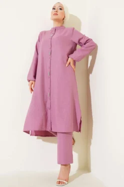Long Tunic Set with Front Stone Details Stone