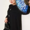 Long Tunic Set with Front Stone Details Black en gros clothing set - Hicabistan usine Turquie