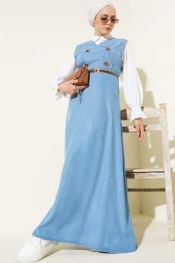 Button Front Sleeveless Dress en gros dress - Hicabistan usine Turquie