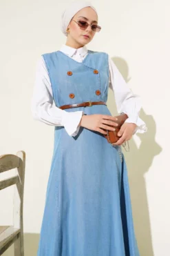 Button Front Sleeveless Dress en gros dress view 2 - Hicabistan usine Turquie