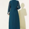 Dress with Stone Embellishments on the Front and Sleeves Petrol Großhandel dress view 3 - Hicabistan Türkei Fabrik