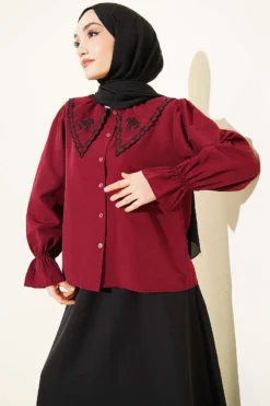 Alternative view of Embroidered Baby Collar Skirt Set Burgundy