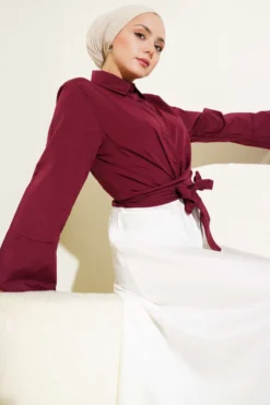 Front Tie Short Shirt Burgundy