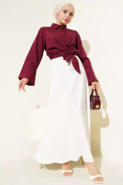 Alternative view of Front Tie Short Shirt Burgundy