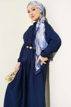 Alternative view of Ribbed Half Brit Button Dress Navy Blue