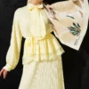 Shoulder Shawl Detailed Skirted Two-Piece Set Yellow all'ingrosso clothing set view 5 - Hicabistan fabbrica Turchia