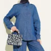 Shoulder Epaulette Hidden Button Denim Two-Piece Set Blue wholesale clothing set view 2 - Hicabistan Turkey factory