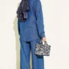 Shoulder Epaulette Hidden Button Denim Two-Piece Set Blue wholesale clothing set view 3 - Hicabistan Turkey factory