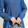 Shoulder Epaulette Hidden Button Denim Two-Piece Set Blue wholesale clothing set view 4 - Hicabistan Turkey factory