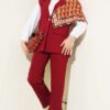 Shoulder Epaulet Gold Button Vest Set Burgundy wholesale clothing set - Hicabistan Turkey factory