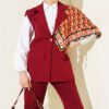 Shoulder Epaulet Gold Button Vest Set Burgundy wholesale clothing set view 2 - Hicabistan Turkey factory