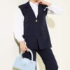 Shoulder Epaulet Gold Button Vest Set Navy Blue wholesale clothing set view 2 - Hicabistan Turkey factory