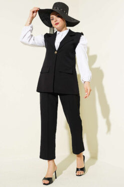 Shoulder Epaulet Gold Button Vest Set Black wholesale clothing set view 2 - Hicabistan Turkey factory